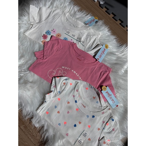 Cat & Jack Other - Cat & Jack T-Shirt Bundle Kids 4T Multicolor NWT Hearts Floral Sister Tee Set